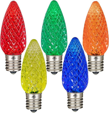 Novelty Lights 250CT C9 LED Faceted Ultra Bright Dimmable Outdoor Christmas Light Replacement Bulbs - Decorative Multicolor Lights
