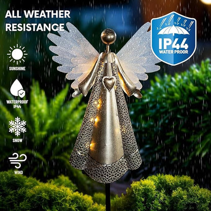 Solar Angel Garden Lights, Outdoor LED Metal Decor, Waterproof Pathway, Lawn Lighting, Unique Gift for Women, Mom, Friends(Heart Necklace)