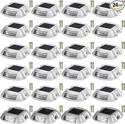 Happybuy Driveway Lights 24-Pack Solar Driveway Lights Bright White with Screw Solar Deck Lights Outdoor Waterproof Wireless Dock Lights 6 LEDs for Path Warning Garden Walkway Sidewalk Steps