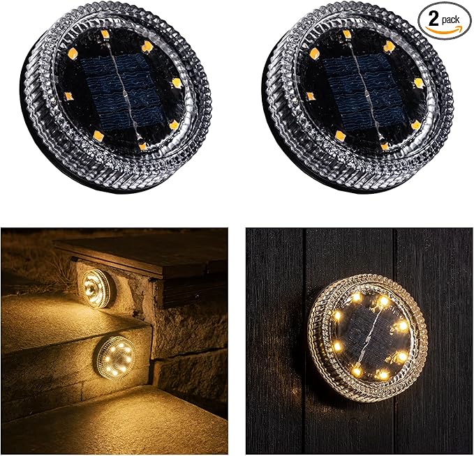 Glass Solar Step Lights with Wave Style, Modular-Design Waterproof Outdoor Fence Lights for Stairs Step Yard Patio Garden Wall Pathway, Decorative Patio Table Lighting, Warm White (2 Pack)