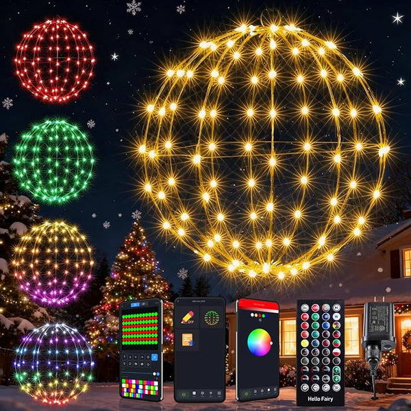 Joomer Smart RGB Christmas Hanging Ball Lights, 12in 108 LED Foldable Color Changing Xmas Light, App and Remote | Lumora