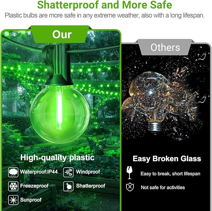 LAMPHOME Green St. Patrick's Day LED Outdoor String Light, 26Ft st Patrick's Day Patio Lights 12+1 Edison | Lumora