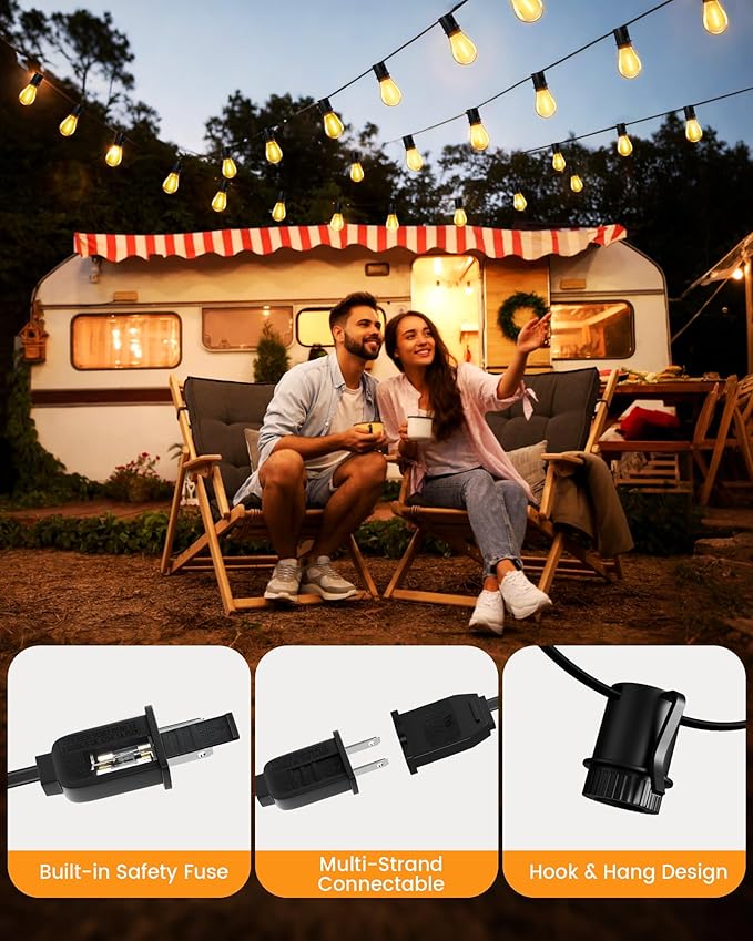 Torkase Outdoor String Lights 120FT S14 Patio Light 30+2 S14 Edison Bulbs 2200K Waterproof Connectable Dimmable Hanging Lights for Cafe Deck Party