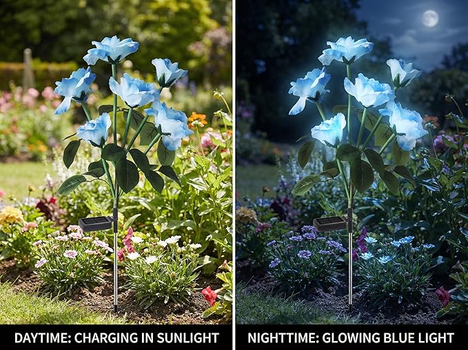 Solar Garden Rose Lights by FANCYPOP, 2 Pack Most Realistic 12 LED Flower Stake Lights, IP65 - Outdoor Path Light | Lumora