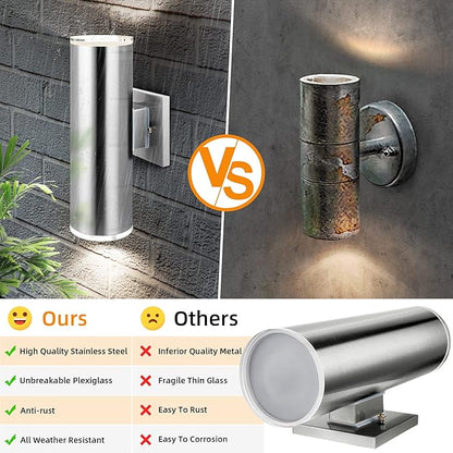 Outdoor Wall Sconce, Waterproof Corridor Wall Light with Stainless Steel 304 and Unbreakable Clear Plexiglass Acrylic Lamp Cover, Brushed Nickel Finished, E26, 13" Height, UL Listed, 1-Pack