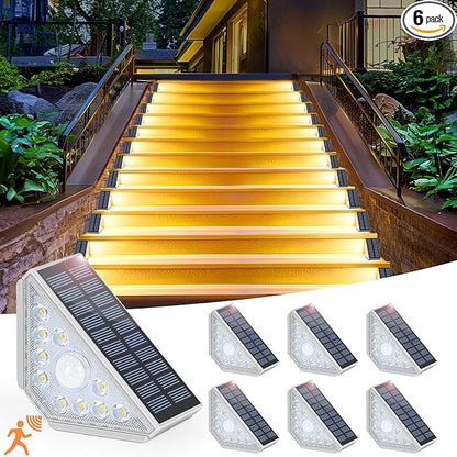 Solar Step Lights for Outside, 6-Pack Motion Sensor Outdoor Stair Lights Waterproof IP67, Solar Powered LED Outdoor Step Lights Decor for Yard Garden Porch Patio Pathway Deck, Warm White