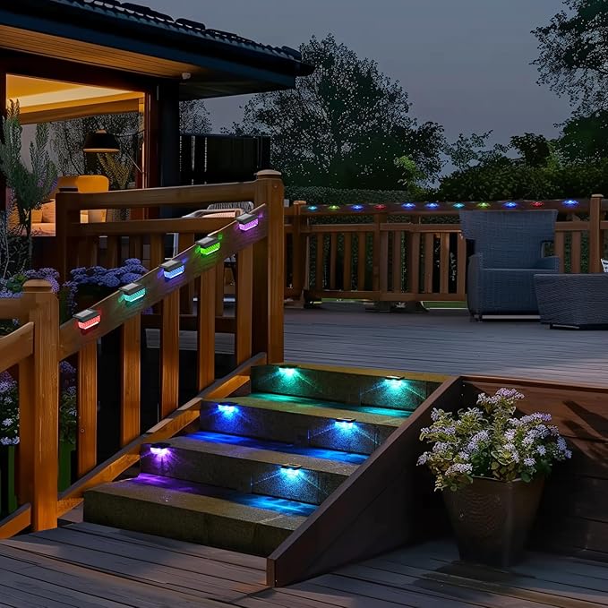 16 Pack Solar Fence Lights, RGB Color Changing Christmas Fence Solar Light, Waterproof Deck - Outdoor Path Light | Lumora