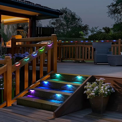 16 Pack Solar Fence Lights, RGB Color Changing Christmas Fence Solar Light, Waterproof Deck Lights for Step, Stair, Pool and Yard