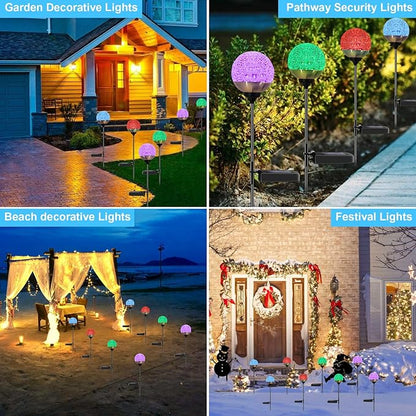 Solar Garden Lights Outdoor, 4 Pack Upgraded Globe Powered Garden Lights, Waterproof Multi-Color Changing LED Stake Lights for Patio Yard Pathway Landscape Decoration