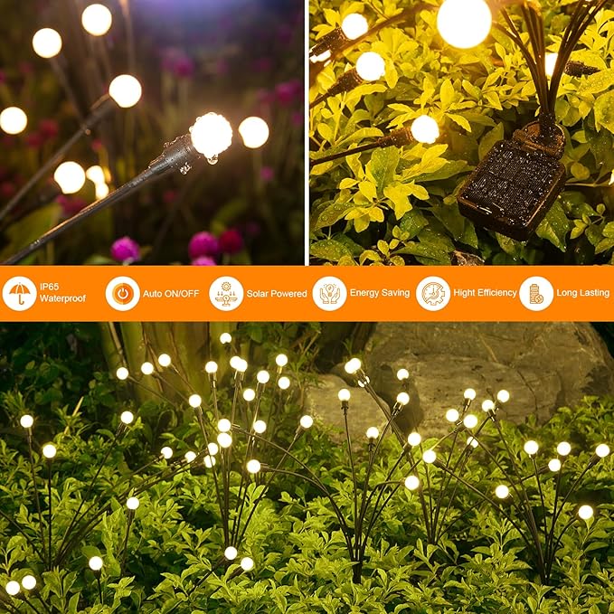 Solar Lights Outdoor(4 Pack,32 LEDs), ASMAD Solar Garden Lights, Outdoor Decorations, Firefly Light for Patio Decor, Big Bulb, Unique Gifts for Women, Gifts for Grandma