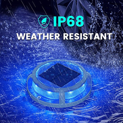 SIEDiNLAR Solar Deck Lights Outdoor 2 Modes 16 LEDs Dock Light Driveway Markers Solar Powered Waterproof for Ground Pathway Step Walkway Stair Garden Yard Road 16 Pack (Blue/Red)