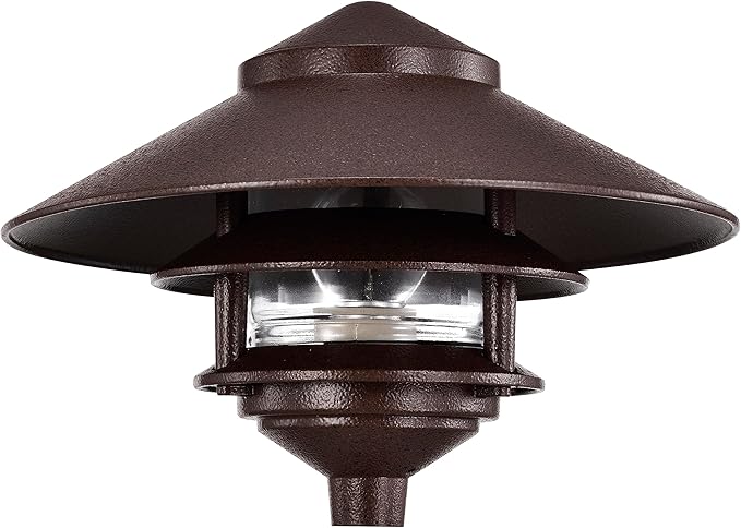 NUVO SF76/635 One 2 Louver Hood Outdoor Pagoda Landscape Pathway Light, 2 Tier-Large, Old Bronze | Lumora