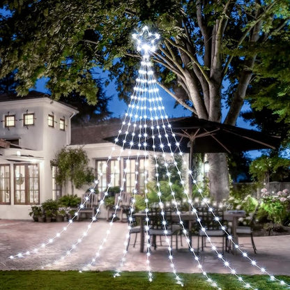 Christmas Decorations Star String Lights, 344 LED Waterfall Tree Lights with 11" Topper Iron Star Christmas Lights Indoor Outdoor Decorative for Wedding Party Home Holiday Decor (Pure White)