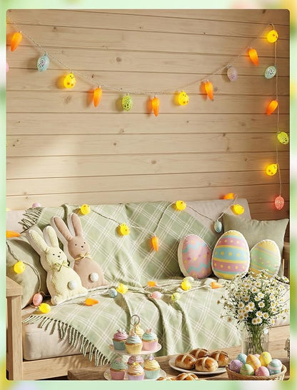 8.5Ft Outdoor Easter String Lights with 10 Cracked Egg, Chick & Carrot LED Decorative Lights for Spring & Easter Decor, Hanging Spring Themed Party Lights for Indoor & Outdoor Holiday Patio Garden