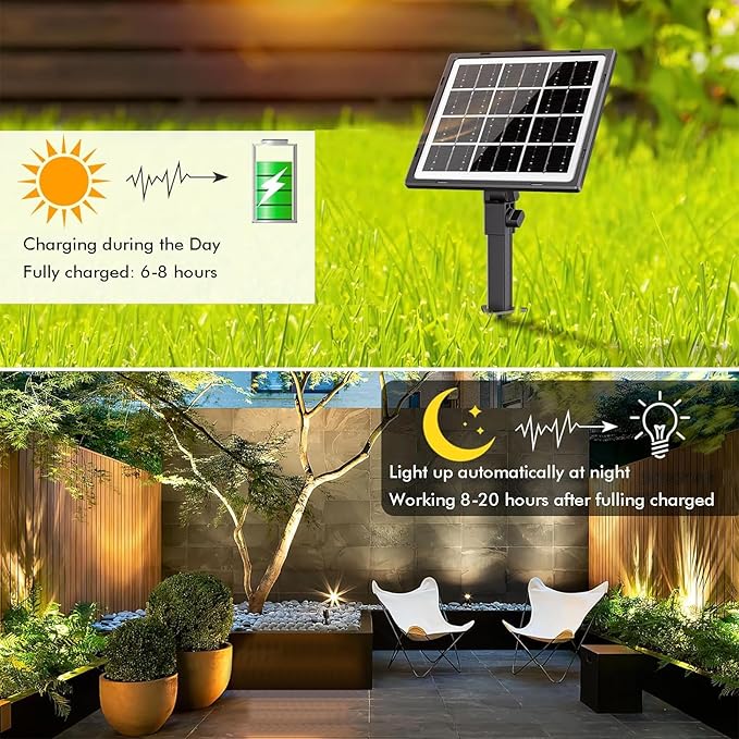 MEIKEE Solar Landscape Lights 6 in 1, 6V 6W Solar Spotlights Outdoor IP66 Waterproof 3 Brightness 2 Modes Path Lights for Pathway Landscape Garden Yard Wall (Warm White)
