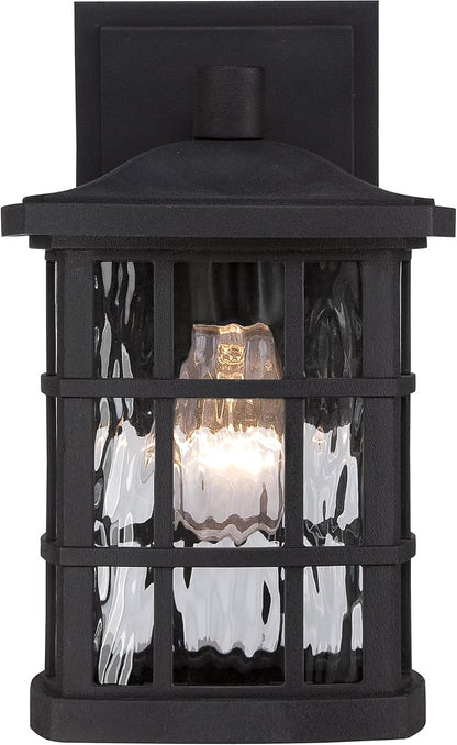 Quoizel Stonington Outdoor Wall Lantern, Coastal Armour 10.5 Inch 1-Light Mystic Black Vintage Wall Sconce, Clear Water Glass, 100W, Decorative Outside Lights for Patio, Porch, Garage or Yard