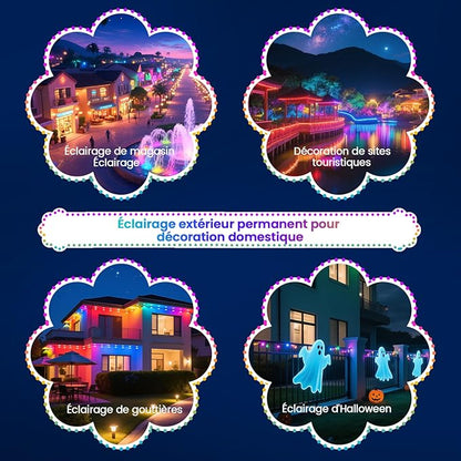 Permanent Outdoor Lights for House, 150 FT Women's Day Outdoor String Lights with RGBIC & Bluetooth Remote, DIY via App for Music Sync, IP67 Waterproof Expandable LED Lights for Eaves, Patio, Lanai.