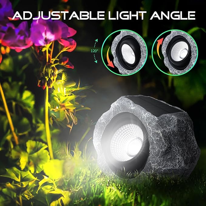 Solar Rock Lights Outdoor, Angle Adjustable Solar Lights Outdoor Waterproof, LED Solar Garden Lights, Auto On/Off | Lumora