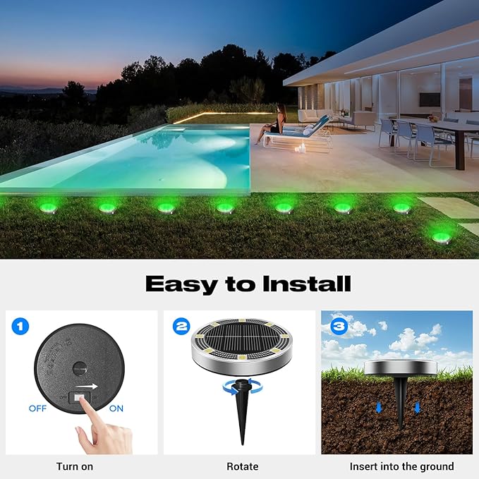 Peasur Mini Solar Ground Lights Outdoor, 4 Pack Flat Solar Powered Disc Lights, IP68 Waterproof, Anti-Rust | Lumora