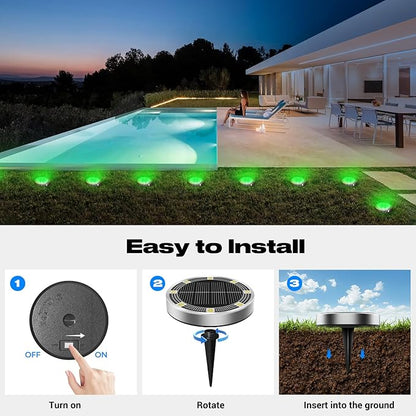 Peasur Mini Solar Ground Lights Outdoor, 8 Pack Flat Solar Powered Disc Lights, IP68 Waterproof, Anti-Rust, Landscape Lighting for Pathway Garden Yard Lawn Walkway Landscape Driveway, Green
