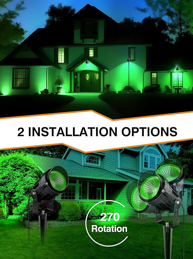 Christmas Green LED Spot Lights Landscape Lights Outdoor, 110v Plug in Landscape Lighting with IP66 Waterproof | Lumora