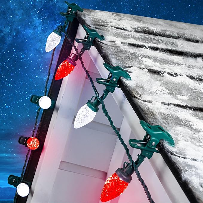 C9 LED Christmas Lights Outdoor with 50 Spring Clips, 50ft 50 LED Waterproof Strawberry String Lights, Commercial | Lumora