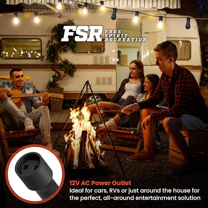Freespirit Recreation 16.5FT Waterproof Outdoor String Lights - 3 Bluetooth Speaker Outdoor Party Lights with 7 LED Light Bulbs - Perfect for 12V DC, Hanging Lights for Outside Deck Porch & More