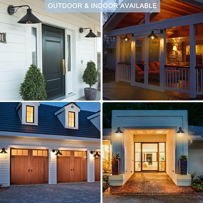 Outdoor Light Fixture for Porch and House, 12" Exterior Barn Light with Dusk to Dawn Black Classic Light Fixture for Farmhouse (Set of 3)
