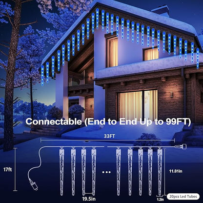 Smart Icicle Lights Outdoor Waterproof, 33FT 20Tubes 100LEDs Christmas Lights, Remote & App Control with 16 Millions Colors and 105 Color Modes, for Holiday,Roof,Tree,Patio,Xmas Decor