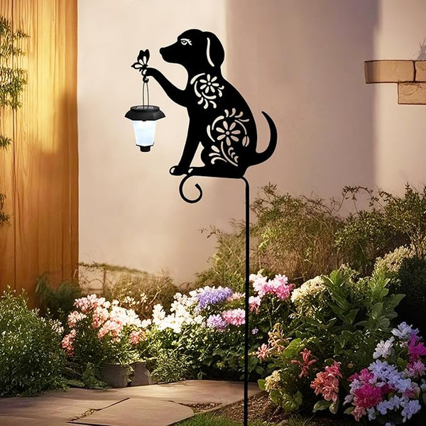 Dog Solar Lights Outdoor Garden Decoration, Animal-Themed Metal Decorative Garden Stakes with Solar Lantern for | Lumora