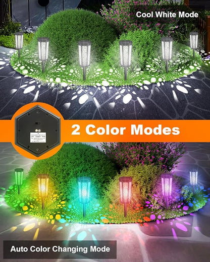 Colored Solar Powered Pathway Landscape Lights Outdoor Cool White & RGB Dusk to Dawn Waterproof for Garden Sideway Outside, Patio, Path, Yard, Walkway, Driveway, 2 Modes 6 Pack Accent Modern Design