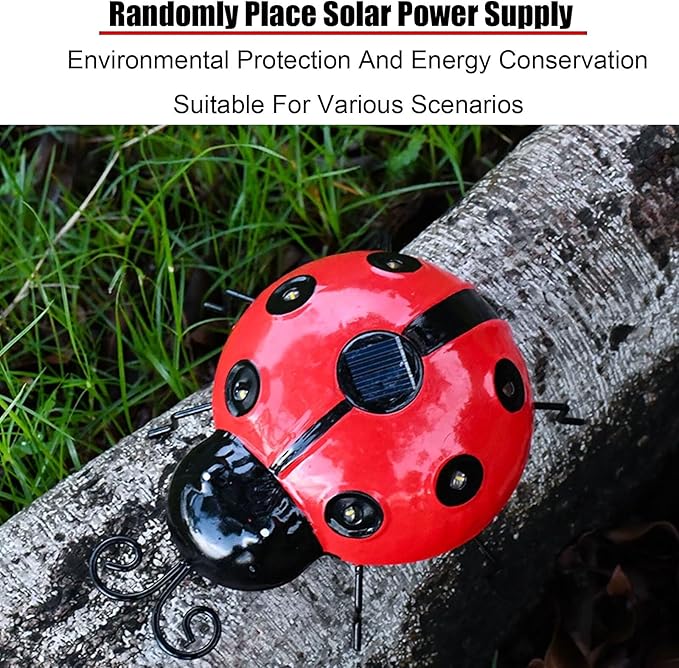 Solar Ladybug Lights Metal Garden Decor for Outside Cute Ladybugs Yard Art Lawn Ornaments Sculptures & Statues with Solar Lights Outdoor Fence Decoration for Patio