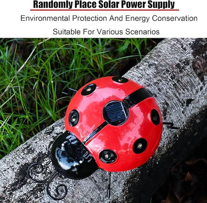 Solar Ladybug Lights Metal Garden Decor for Outside Cute Ladybugs Yard Art Lawn Ornaments Sculptures & Statues with Solar Lights Outdoor Fence Decoration for Patio