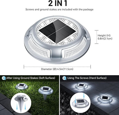 Solar Driveway Lights, 8 Pack Heavy Duty Driveway Lights Solar Powered 2 Color Mode (Cool/Warm White) IP68 Waterproof Outdoor Solar Deck Lights with Ground Stake for Pathway Garden Yard Walkway Dock
