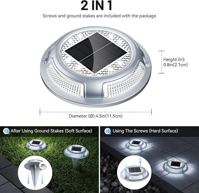 Solar Driveway Lights, 4 Pack Heavy Duty Driveway Lights Solar Powered 2 Color Mode (Cool/Warm White) IP68 | Lumora