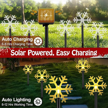 Lewondr Solar Christmas Pathway Lights, 5 PCS Solar Christmas Decorations Outdoor with 2 Lighting Modes, Clear Snowflake Lights with Garden Stake, Waterproof Garden Yard Lawn Patio Holiday Decor