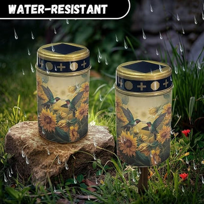 Hummingbird Sunflower Outdoor Solar Lights Waterproof Energy Saving LED Garden Stake Solar Lights Flameless Home Patio Decorative Lights Memorial for The Deceased
