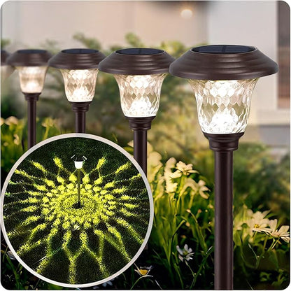 BEAU JARDIN Double Shepherds Hooks for Outdoor 76”2 Pack + 8 Pack Solar Pathway Lights