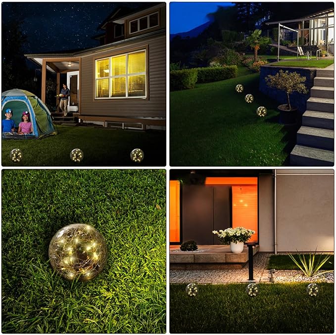 Crackle Globe Light 15cm LED Warm Yellow Outdoor In-ground Garden Pathway Lamp Waterproof for Lawn Patio | Lumora