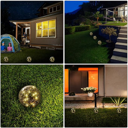 Crackle Globe Light 15cm LED Warm Yellow Outdoor In-ground Garden Pathway Lamp Waterproof for Lawn Patio