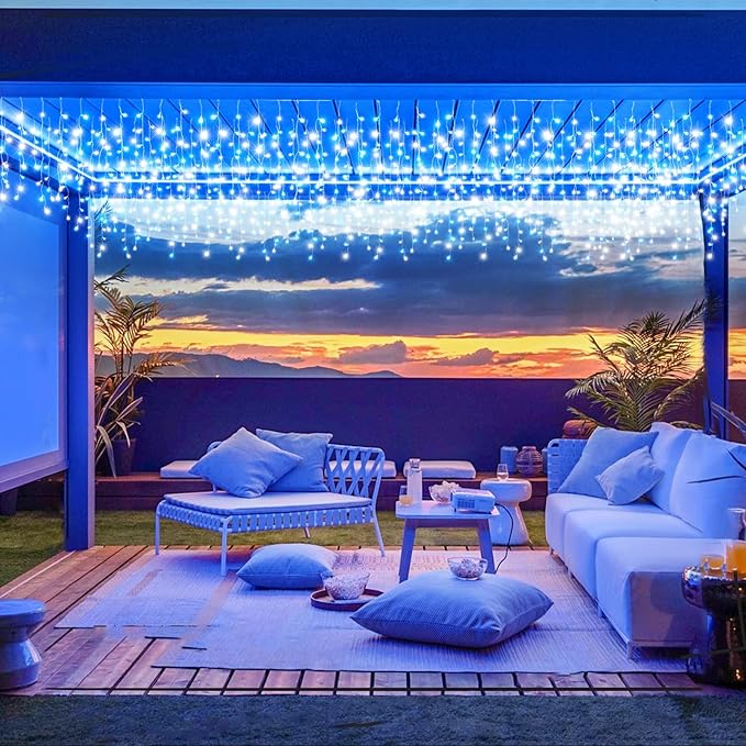 33ft Icicle Lights for Outside, Blue and White Christmas Lights Outdoor Indoor, 400 LED Twinkle String Light with | Lumora