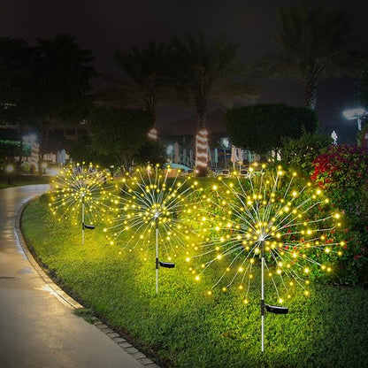Solar Lights for Garden Decoration,Christmas 600 LED Fairy Lights Solar Powered Starburst Lamp Outdoor Firework Decorative Pathway Lighting 8 Different Modes Waterproof Warm Color 4 Pack
