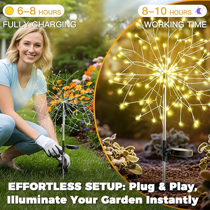 suddus Solar Garden Lights Outdoor Waterproof Decorative, Upgrade 2Pack 150LED Firework Lights, Solar Fairy Lights | Lumora