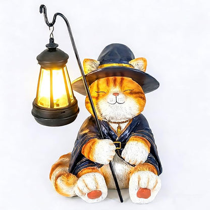 Decorative Solar Lights Garden Cat Statue Outdoor Figurine Light Themed Wizard Cat Lantern for Garden Decoration Outdoor Decor