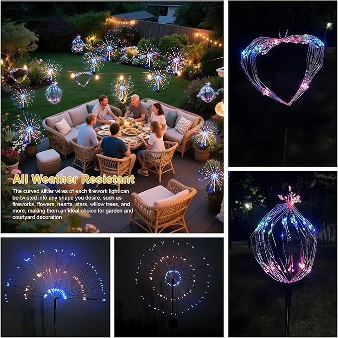 Solar Garden Firework Lights Outdoor Waterproof, 2 Pack Solar Lighting with 8 Lighting Modes , 120 LED Sparklers | Lumora