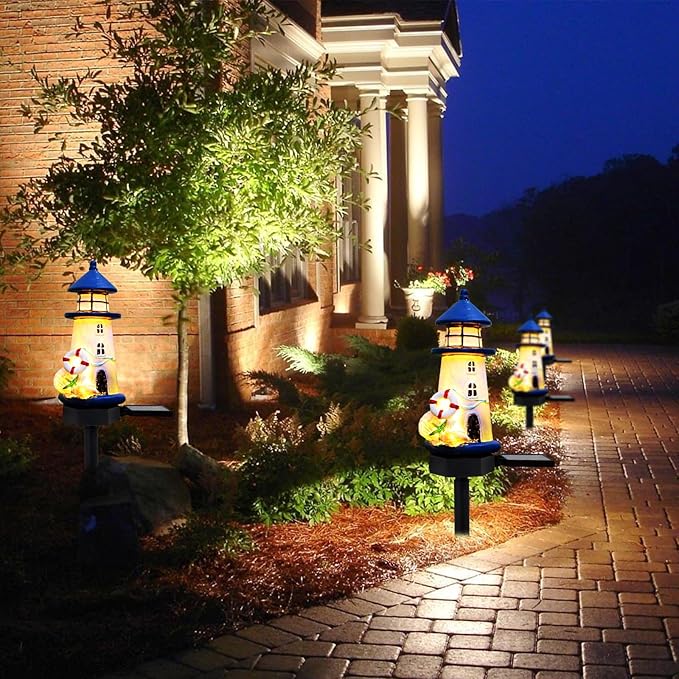 Lighthouse Solar Lights Outdoor, Lighthouse Decor Lighthouses Gifts Nautical Decor for Home, Waterproof Decorative | Lumora