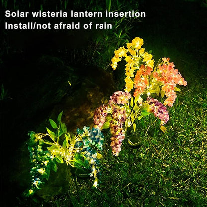 Solar Wisteria Flower Light,Artificial Flower Light Outdoor Decorative Solar Lamp with Light Sensor Auto ON/Off Waterproof LED Stake Lamp for Gardens, Backyards, and Pathways (Purple)