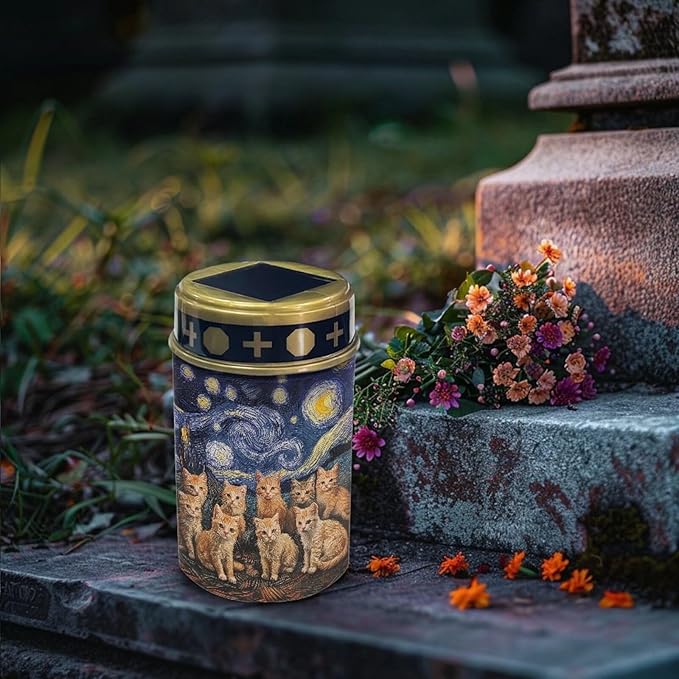 Starry Night Cats Solar Garden Stake Light, Cemetery Decorations for Grave Outdoor Lights,Sympathy Memorial Gifts for Mother, for Christmas Garden Lawn Yard Patio Decor