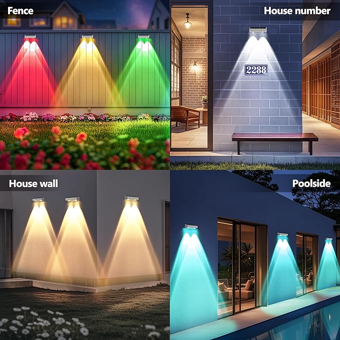 Brizled White Solar Fence Lights Outdoor, 11 Modes & 9 Colors Color Changing Solar Wall Lights, 100 Lumens IP65 | Lumora
