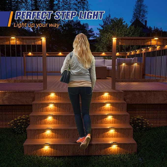 APONUO Solar Deck Lights 16 Pcs, Step Lights Outdoor Waterproof Led Solar Fence Lamp for Steps,Fence,Deck,Railing | Lumora